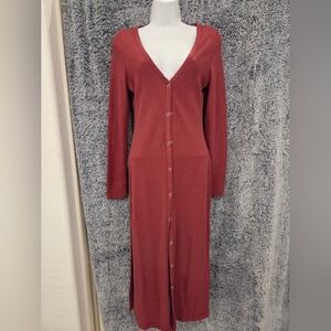 NWOT Red Rust Button Up Waffle Knit Sweater Dress Or Cover Up Cardigan